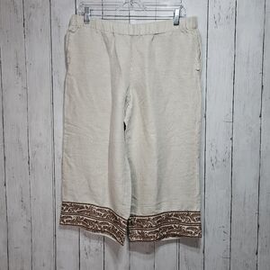 J. Jill Women's Linen Blend Wide Leg Crop Pants Size S Petite Beige Embroidered